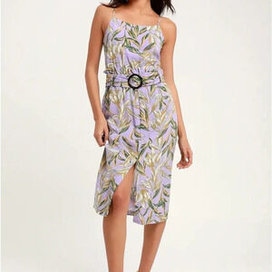 J.O.A. Raya Lavender Tropical Belted Midi Dress